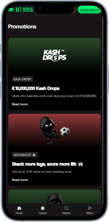 Bet Ninja Casino welcome bonus and promotions page