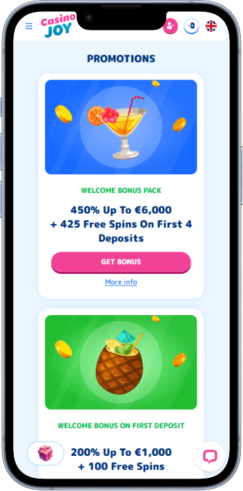 Casino Joy welcome bonus and promotions page