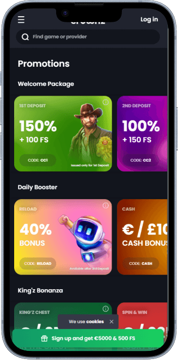 Crownz Casino welcome bonus and promotions page