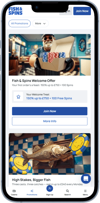 Fish & Spins Casino welcome bonus and promotions page