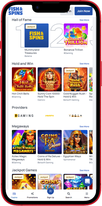 Fish & Spins Casino mobile casino experience on smartphone