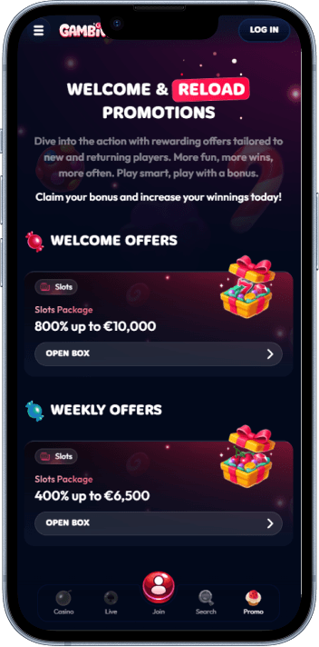 Gambiva Casino welcome bonus and promotions page