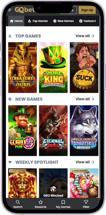 GQbet Casino game selection and lobby overview