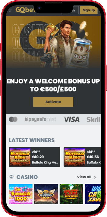 GQbet Casino mobile casino experience on smartphone