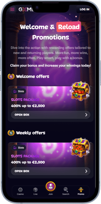 Gxmble Casino welcome bonus and promotions page