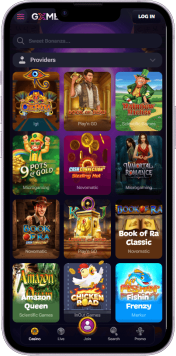 Gxmble Casino game selection and lobby overview
