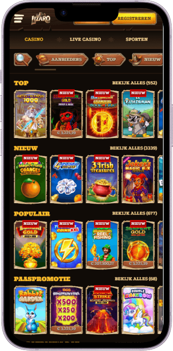 Lizaro Casino game selection and lobby overview