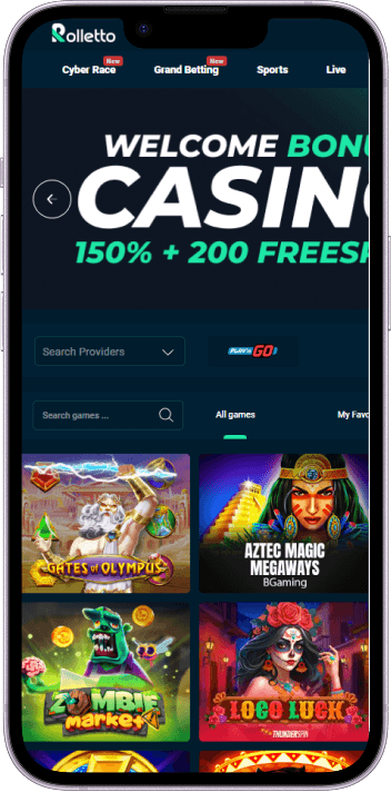 Rolletto Casino game selection and lobby overview