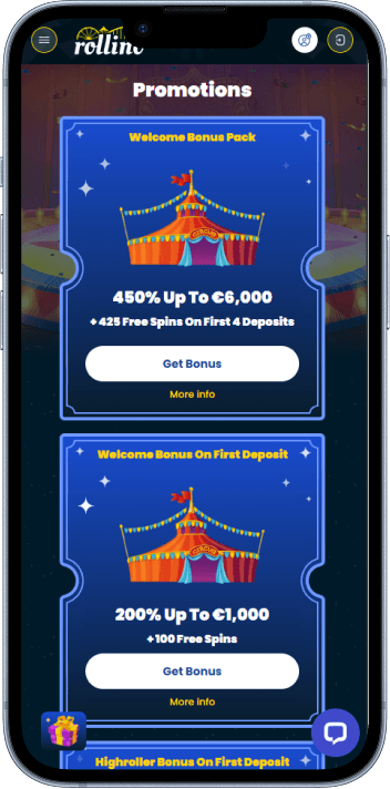 Rollino Casino welcome bonus and promotions page