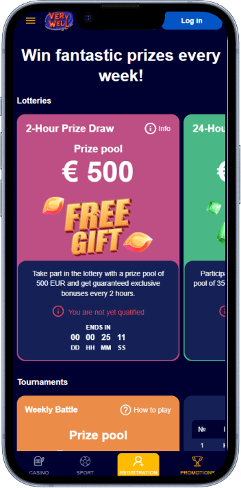 VeryWell Casino welcome bonus and promotions page