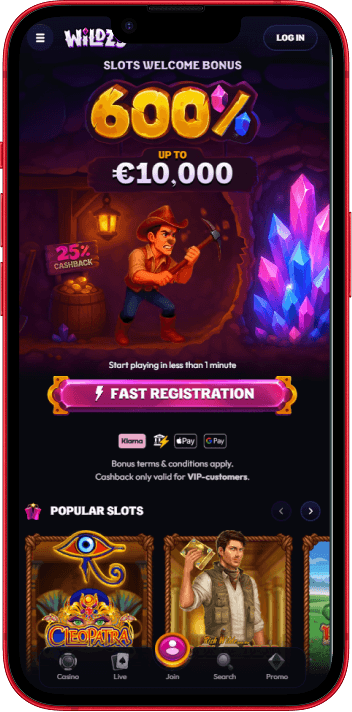 Wildzy Casino mobile casino experience on smartphone
